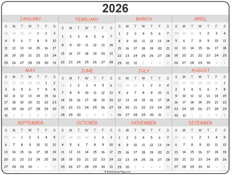 5 Year Calendar 2022 To 2026 Printable